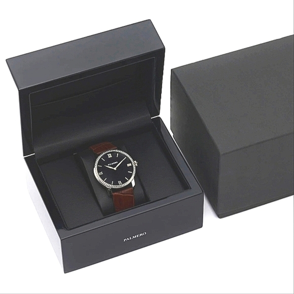 Palermo Watch Brown Leather Moissanite Gemstone Bezel - Picture 5 of 9